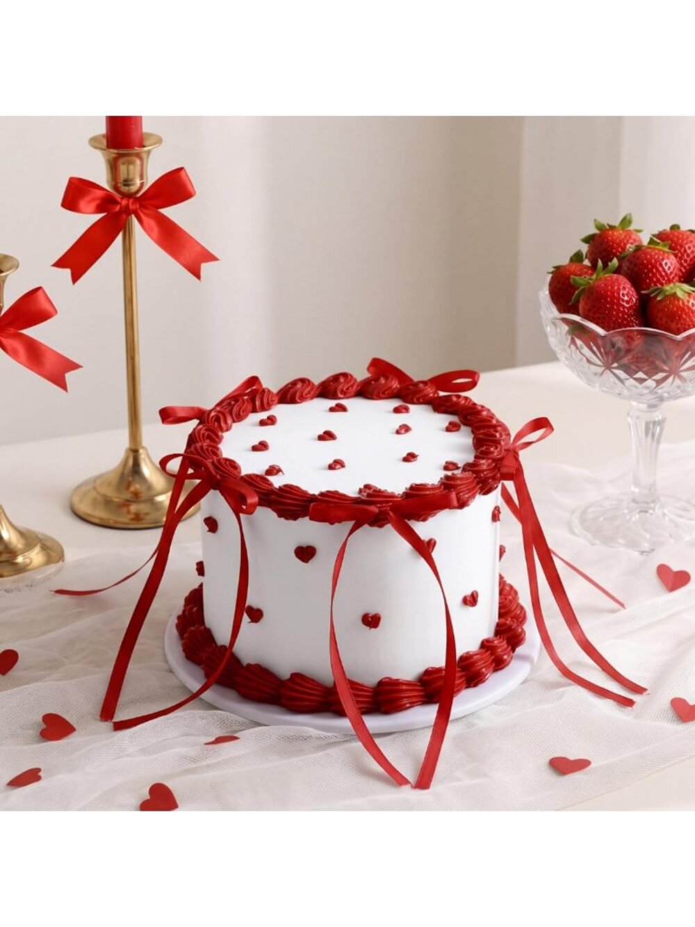 6-Inch Red Round Faux Cake with Bow - Perfect Birthday Decor & Party Centerpiece